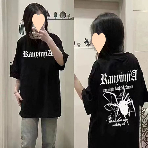 Women's Summer Thin Short Sleeve Loose American Style Cool Spider High Street Hip-Hop Top