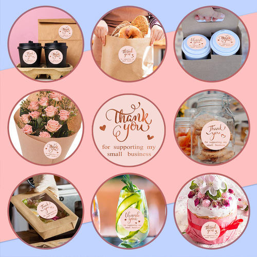 Cross-border wholesale roll foil stamping thank you for purchasing commercial decorative self-adhesive sticker label gift pink card