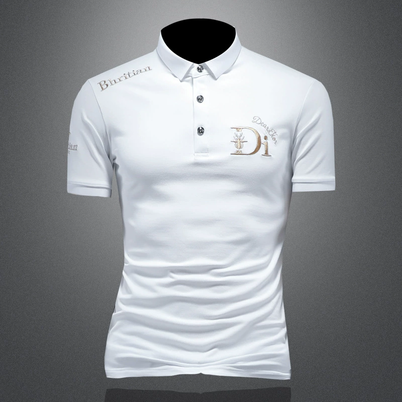 Летняя хлопковая футболка, универсальное поло, slim fit, с вышивкой