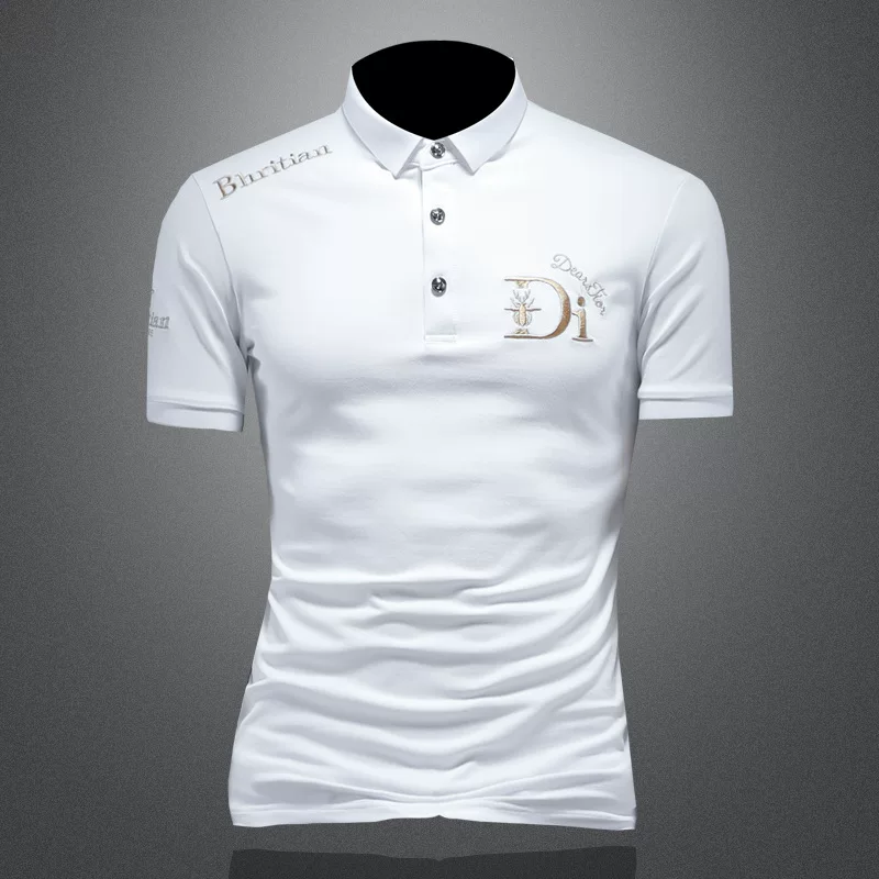 Летняя хлопковая футболка, универсальное поло, slim fit, с вышивкой