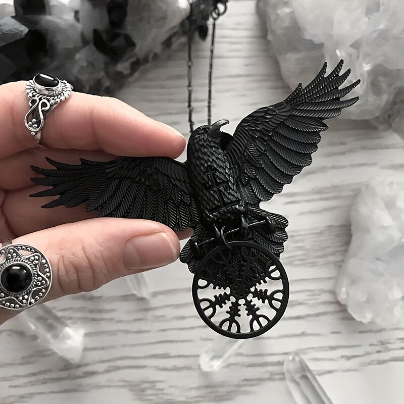 Vintage Gothic Black Crow Pendant Women's Necklace Dark Viking Mystery Symbol Necklace