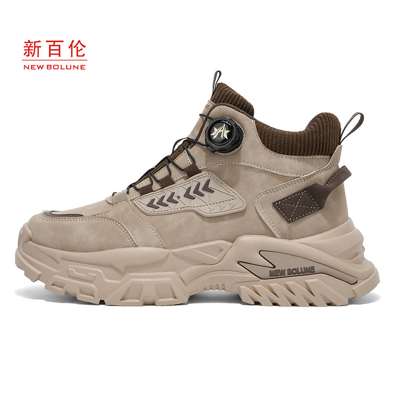 New Balance High-Top Men's Shoes 2025 Spring & Fall Outdoor Boots Fashionable British Workwear Shoes Increased Thick Sole Anti-Slip