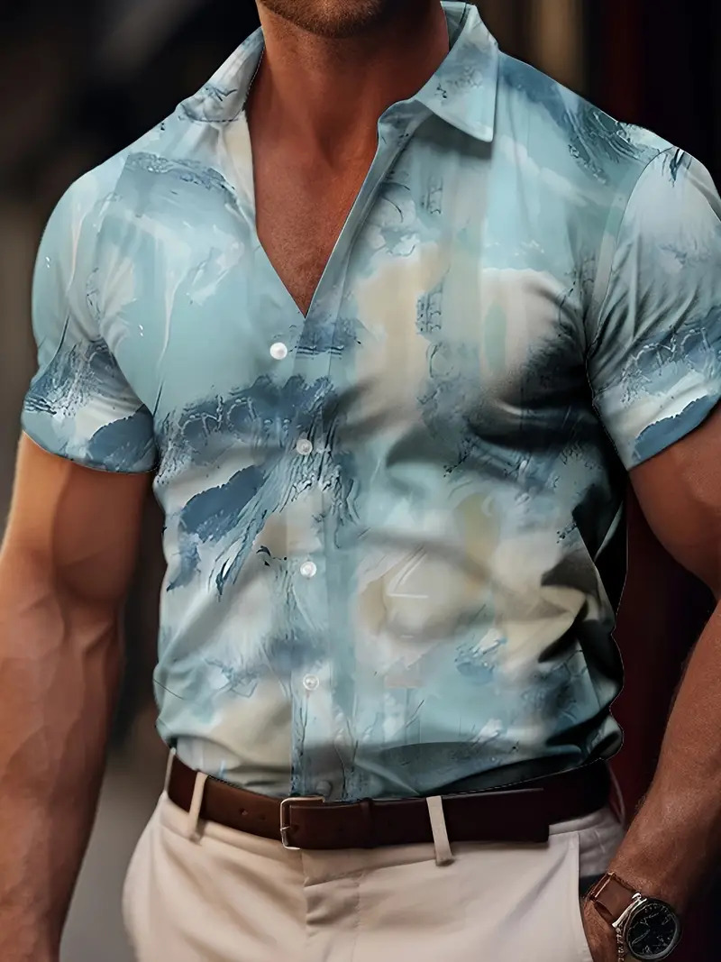 Camisa de manga corta con estampado de nota ancha popular retro de marca de moda europea y americana de verano 2024 para hombres MB1