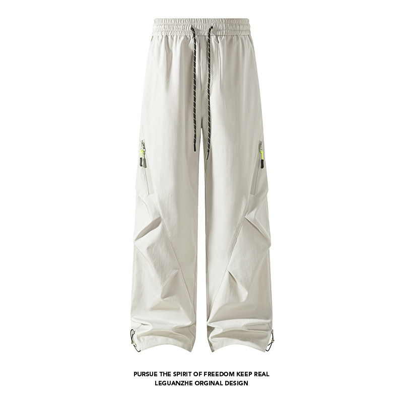 Men's Spring Softshell Mountain Style Water-Resistant Outdoor Fishing Hiking Wide-Leg Pants With Pleated Side Zipper And_voghion.com
