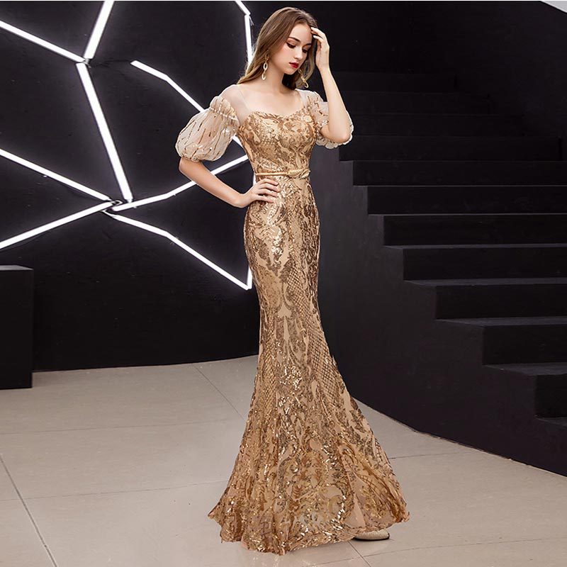 El Comercio Exterior de Europa y América Amazon AliExpress deseo nuevo sexy fishtail sequined puff manga adelgazamiento elegante vestido noche