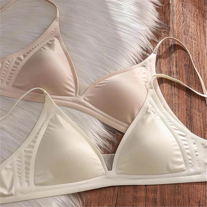 Jiaomushi French-Style Light Luxury Seamless Smooth Lingerie Triangle Cup Wireless Bra Summer Thin Strap Bra