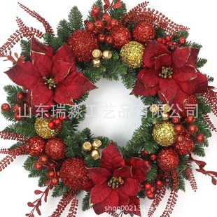 Cross-Border Artificial Christmas Wreath, Red Fruit Wreath, Christmas Ribbon, Holiday Decoration, Festive Arrangement