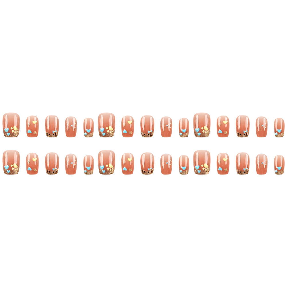30 piezas en caja ojo de gato corto nail art bowknot love nail parche de uñas 3D en relieve tridimensional con uñas falsas