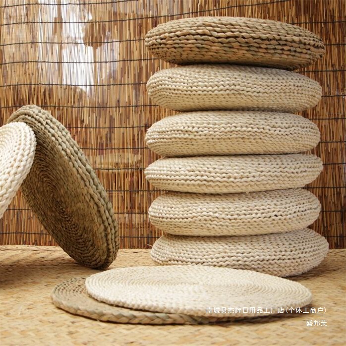 Thickened Straw Meditation Cushion for Worship, Corn Husk Chinese-Style Round Meditation Mat, Children's Straw Mat, Straw Window Seat Cushion
