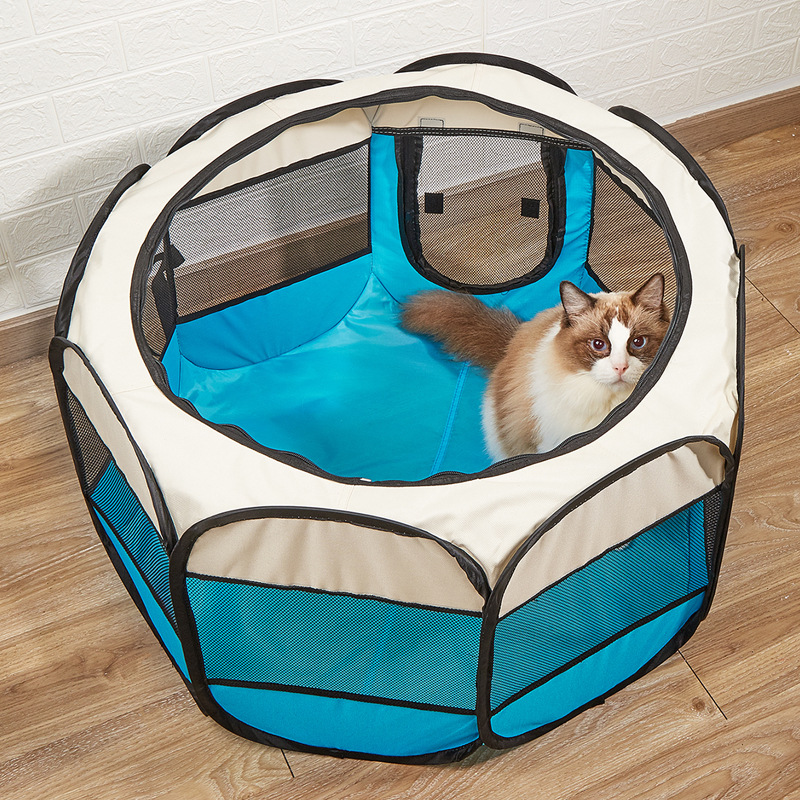 Suministros para mascotas octogonal jaula cerca tienda de mascotas plegable gato sala de entrega gran espacio gato nido en stock al por mayor