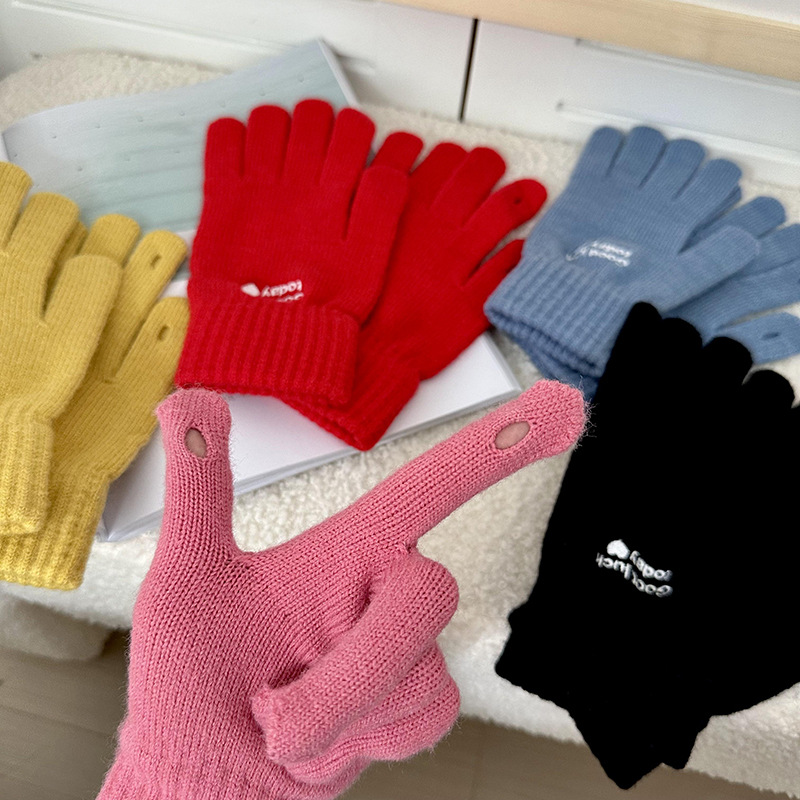 Guantes de invierno caliente a prueba de frío estudiantes dedos guantes de pantalla táctil espesar guantes alargados guantes de algodón al por mayor