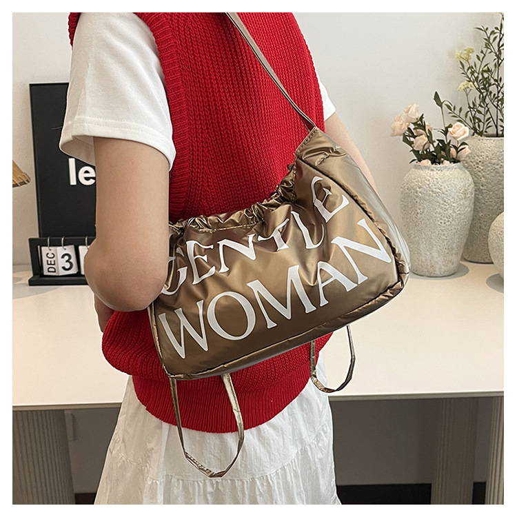 Candy colored new letter printed drawstring shoulder niche design dumpling women's armpit bag_voghion.com