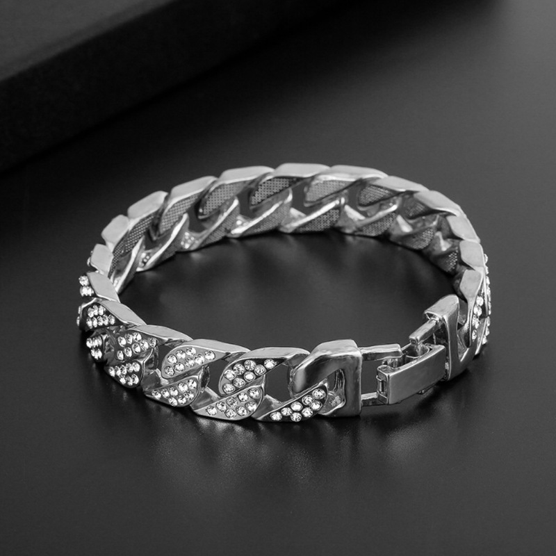 Bracciale cubano con diamanti pieni di personalità hip hop coreano, design di lusso all'ingrosso, coppia, uomo e donna, bracciale in acciaio al titanio_voghion.com