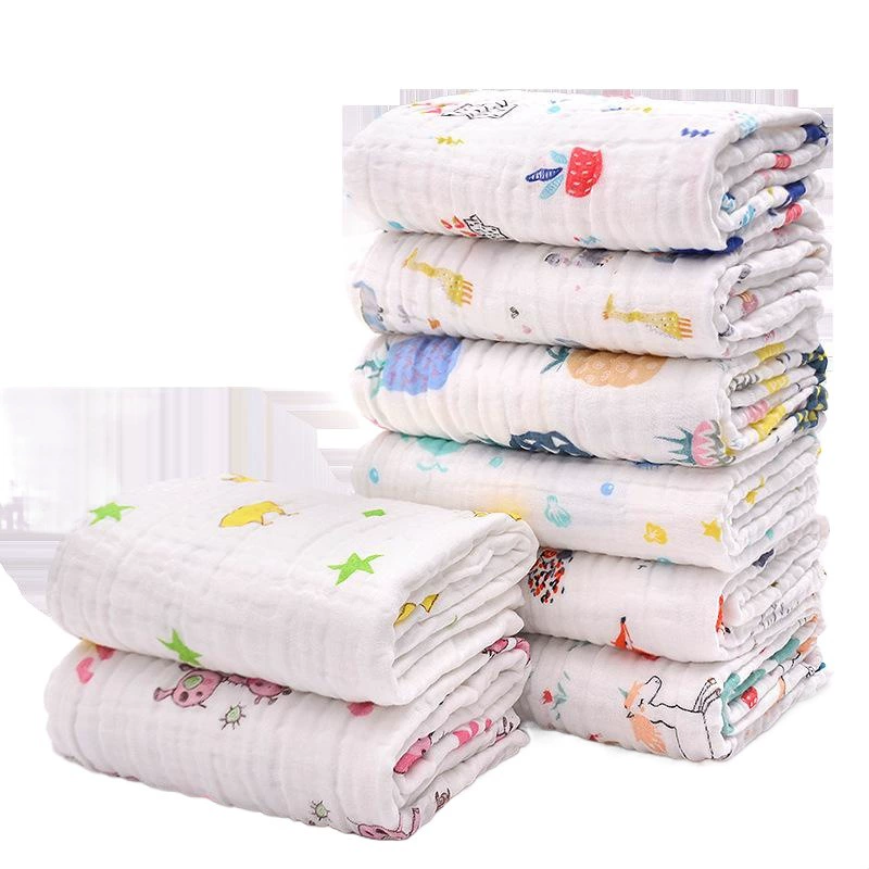 Шестислойное толстое Марлевое банное полотенце с мультяшным принтом, детское одеяло, впитывающее детский спальный мешок, стираное Хлопковое одеяло, 110*110