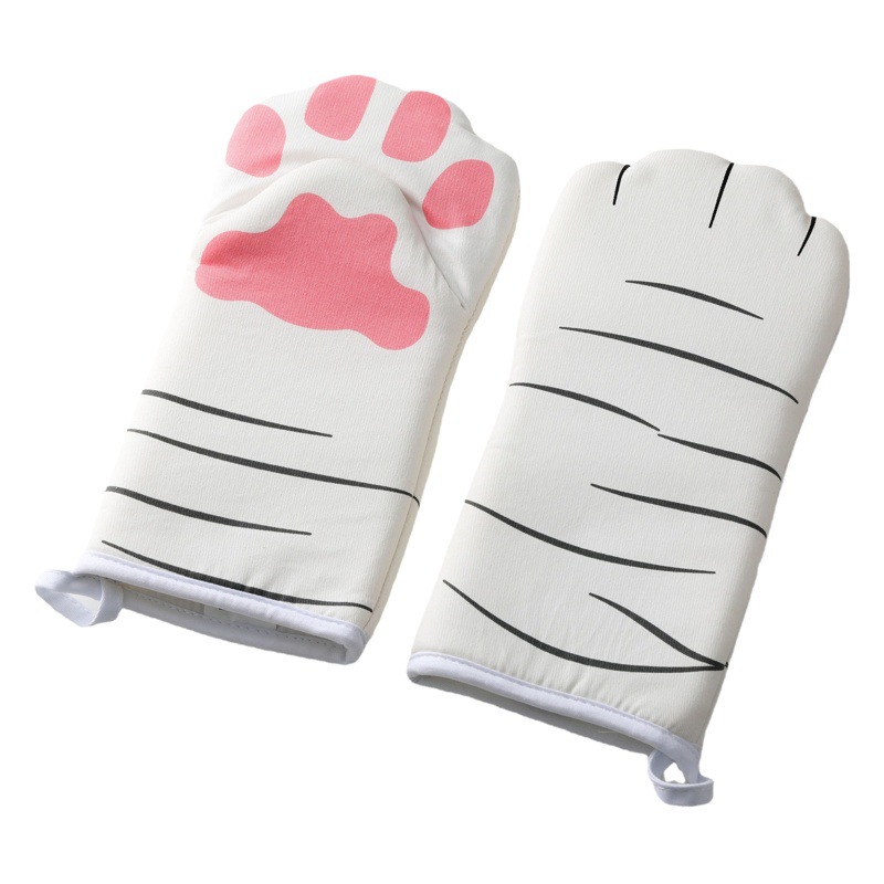 Transfronterizo Amazon gato garra aislamiento térmico guantes horno microondas horno anti-scald puro algodón guantes para hornear fábrica al por mayor