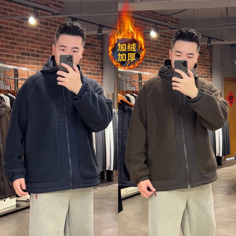 Winter Minimalist Style Spliced ​​Polar Fleece Hooded Cotton Jacket, Comfortable and Versatile, Fashionable and Elegant Men's Casual Jacket