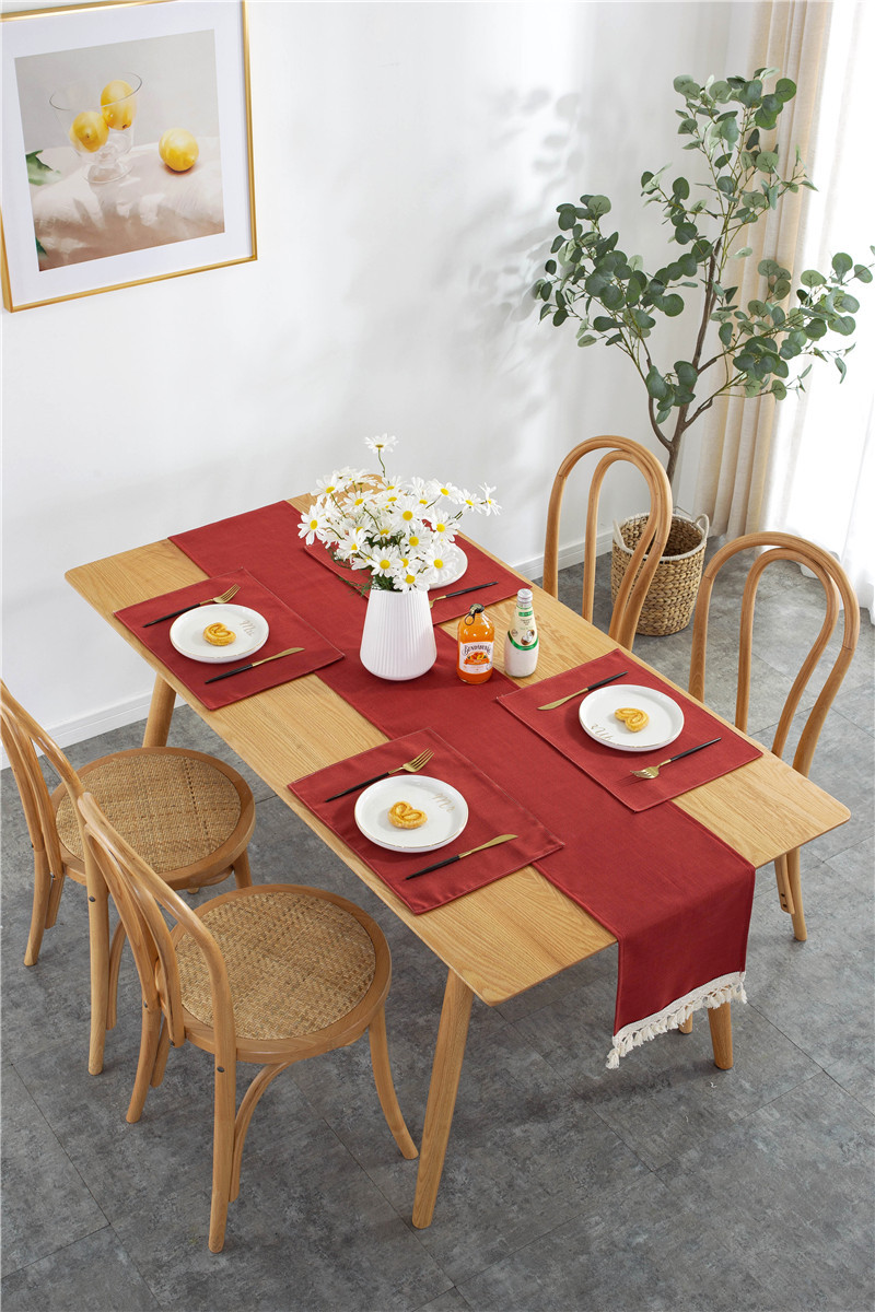 Tovaglia/runner da tavola rettangolare impermeabile, moderna e minimalista, tinta unita, in poliestere con nappe, direttamente da_voghion.com