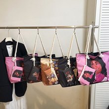 跨境外贸时尚托特包女士大容量单肩手提袋两件套休闲帆布托特女包