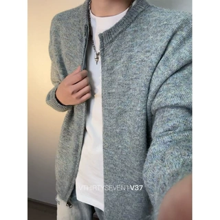 高级感圆领毛衣开衫男春秋季新款老钱风慵懒百搭宽松休闲针织外套