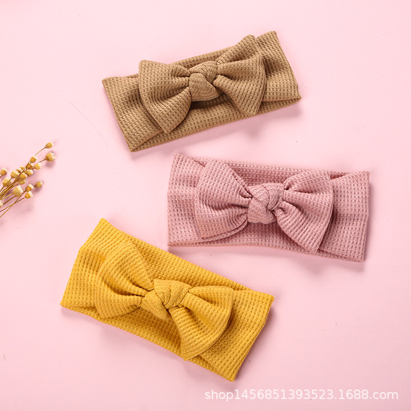 Tocado para bebé, diadema tipo waffle de lana, arco de punto, banda de pelo para niños, venta al por mayor para comercio exterior.
