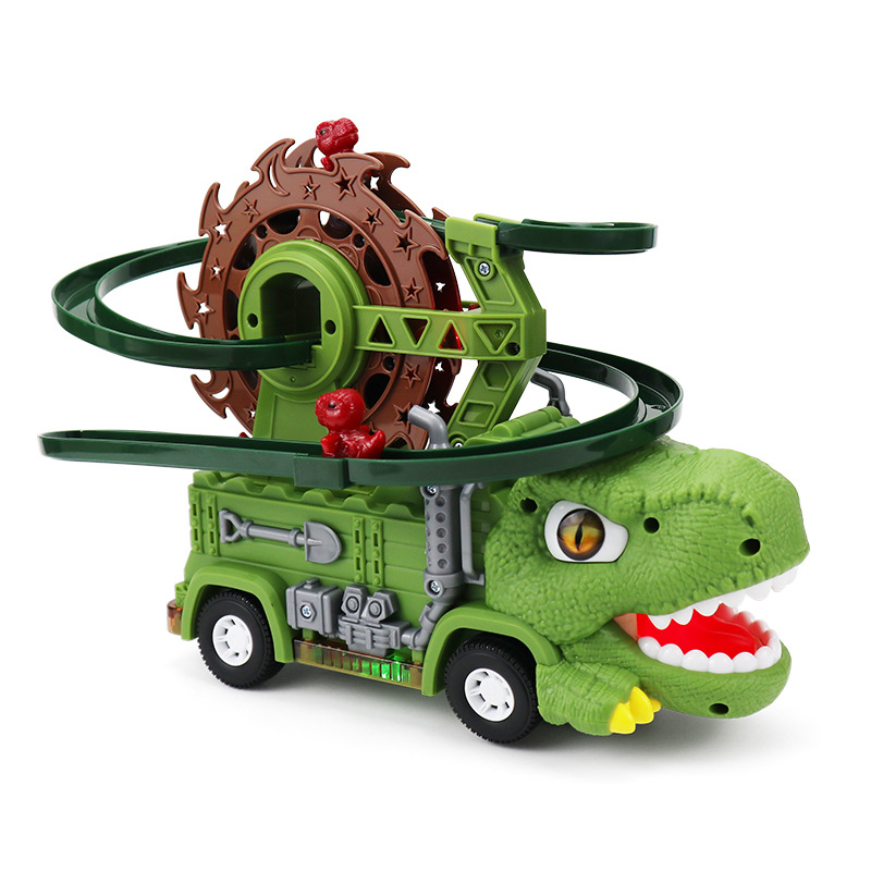 Transfronterizos vibración eléctrica universal sonido y luz música dinosaurio carro rueda gigante carro ferroviario subir escaleras juguetes infantiles puzzle