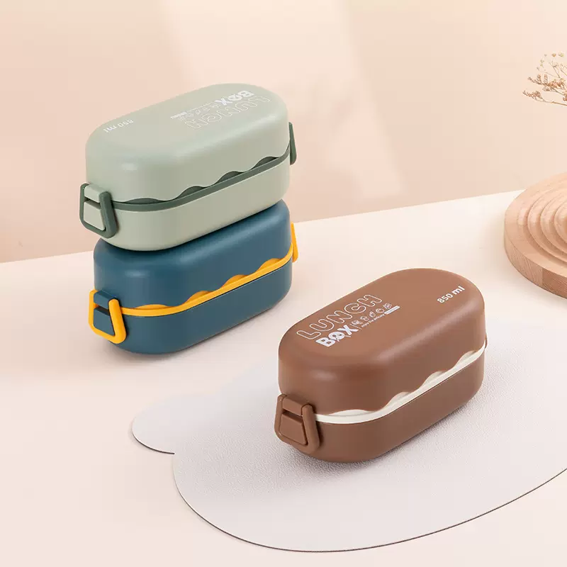 密封便携式卡扣分格带盖饭盒学生上班族双层便当盒可微波加热餐盒