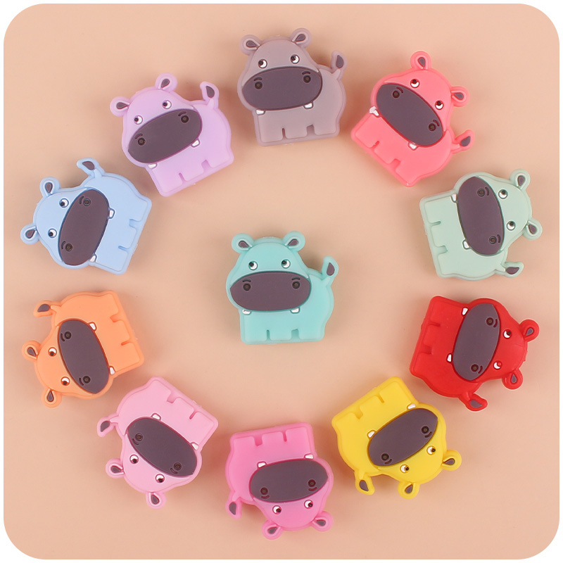 Bebé suministros de dibujos animados animal hipopótamo mordedor creativo DIY bebé molar cadena de pezón cadena anti-caída accesorios pequeños