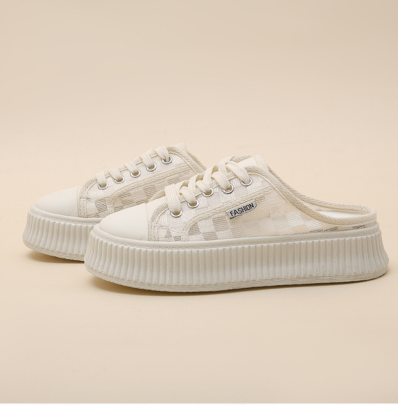 Τα γυναικεία εξωτερικά ενδύματα με διχτυωτές μύτες και μισές παντόφλες είναι μοντέρνα το καλοκαίρι του 2023, νέες χοντρές σόλες, χωρίς τακούνι και λευκά παπούτσια για τεμπέληδες_voghion.com