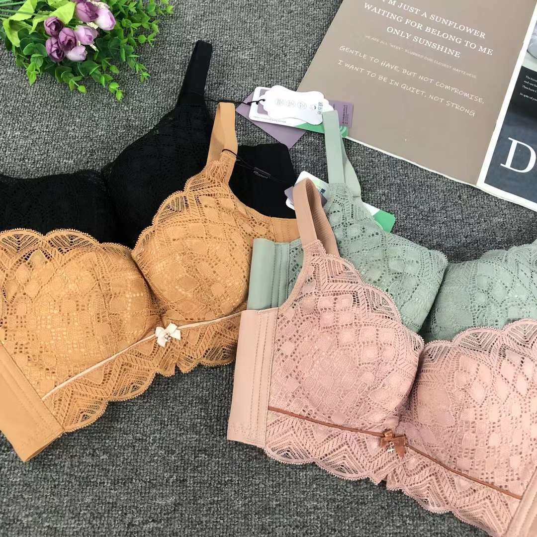 Nuevo sujetador de alta calidad de moda de encaje jacquard transpirable y cómodo ajuste lateral de pecho de cuatro botones ropa interior mujer image 3