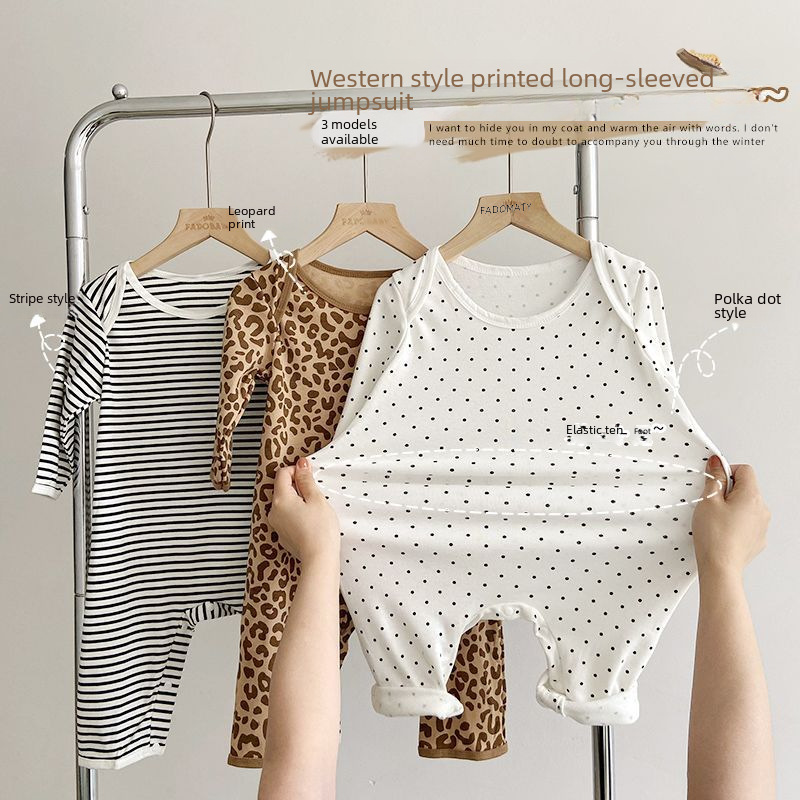 Korean-style baby long-sleeved pajamas for spring and autumn, unisex baby long-sleeved onesie crawling suit, comfortable home wear 0176
