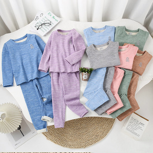 23 Autumn and Winter Children's thermal underwear suit boys and girls solid color homewear pajamas children's long-sleeved autumn clothes long pants