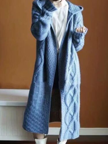 Women's Hooded Knit Cardigan Long Coat Knit Outerwear Plus Size Scarf Long Sleeve Mid-Length Fall/Winter