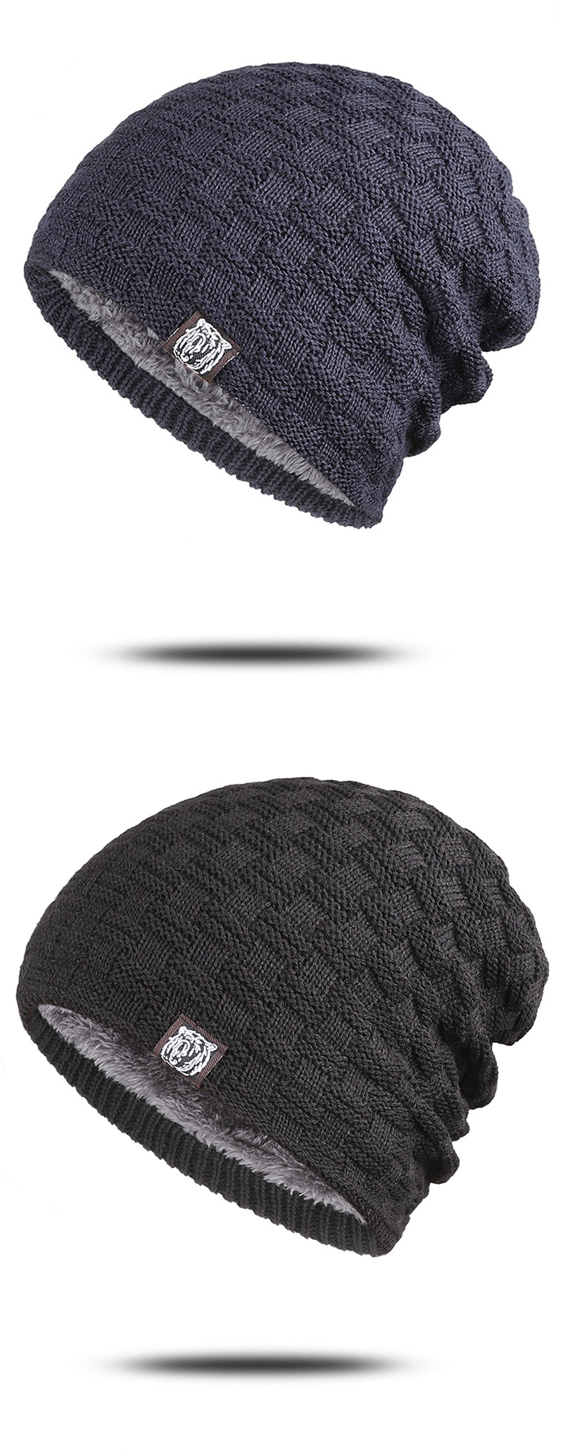 Unisex Winter men's personality tiger head pattern cloth label knitted hat outdoor warm and winterproof woolen hat_voghion.com