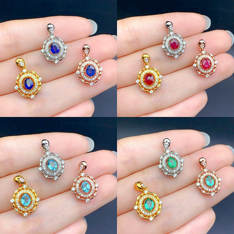 The New S925 Sterling Silver Inlaid with Various Colored Gemstone Pendants Is Fresh, Elegant, Exquisite and Exquisite