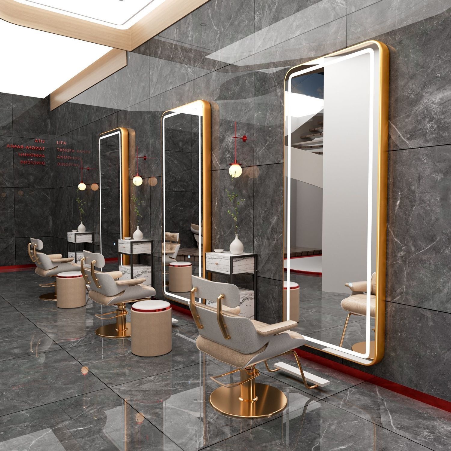 Hairdressing mirror, barber shop mirror, trendy model for salons, LED touch-control mirror, wall-mounted mirror for hair salons