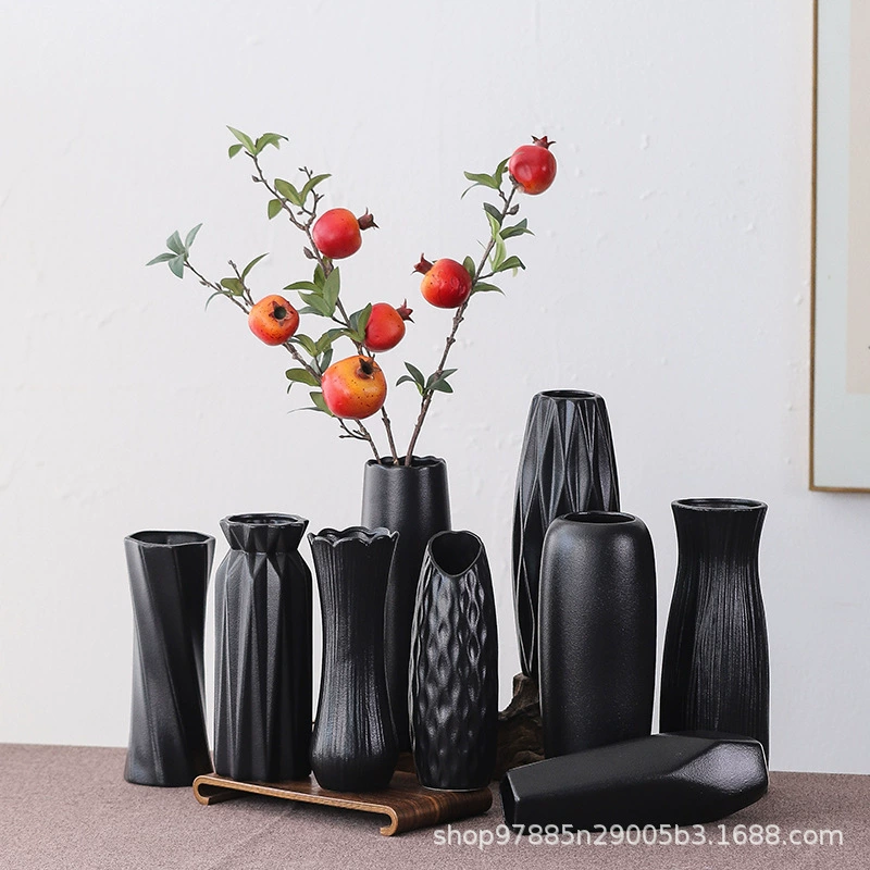 Керамическая ваза Zhenmao, черная, креативный дизайн для гостиной и обеденного стола, декоративный элемент для сухоцветов, подходит для гидропонных цветов, напрямую с завода.