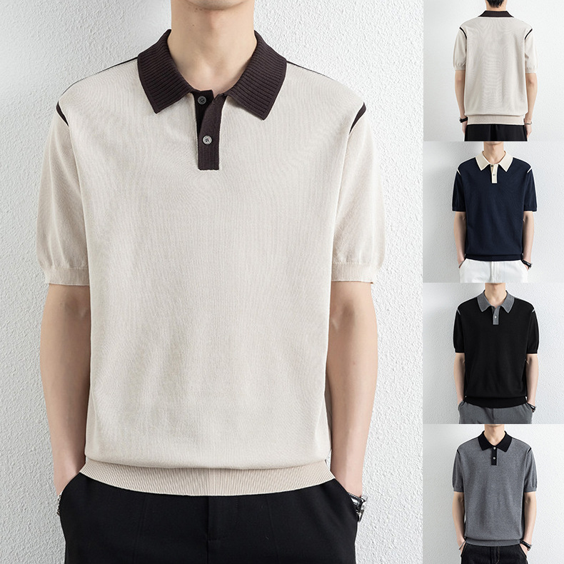 Polo camiseta de punto camiseta de manga corta camiseta de hombre paul línea tridimensional viejo qianfeng verano fábrica transfronteriza al por mayor