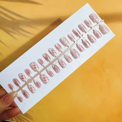 30片手工穿戴甲粉色格紋魚尾手工光療款可拆卸成品甲片