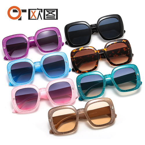 New stylish large-frame sunglasses, European and American personalized trendy square glasses, fashionable glitter pink and black ladies' prescription glasses