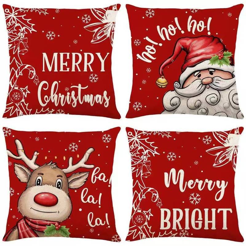 クロスボーダークリスマス枕感謝祭リネンショートぬいぐるみピーチスキンプリントクッション背もたれクリスマス枕カバー|undefined
