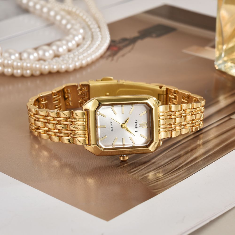 Nuevo reloj de lujo simple transfronterizo para mujer, esfera cuadrada multicolor, temperamento de moda, cinturón de acero literal, reloj de mujer