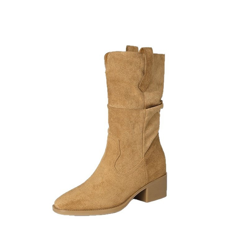 Zapatos de moda de mujer botas de vaquero mujeres 2026 primavera nuevo tacones gruesos pliegues pila botas Martin botas retrógradas botas caballero