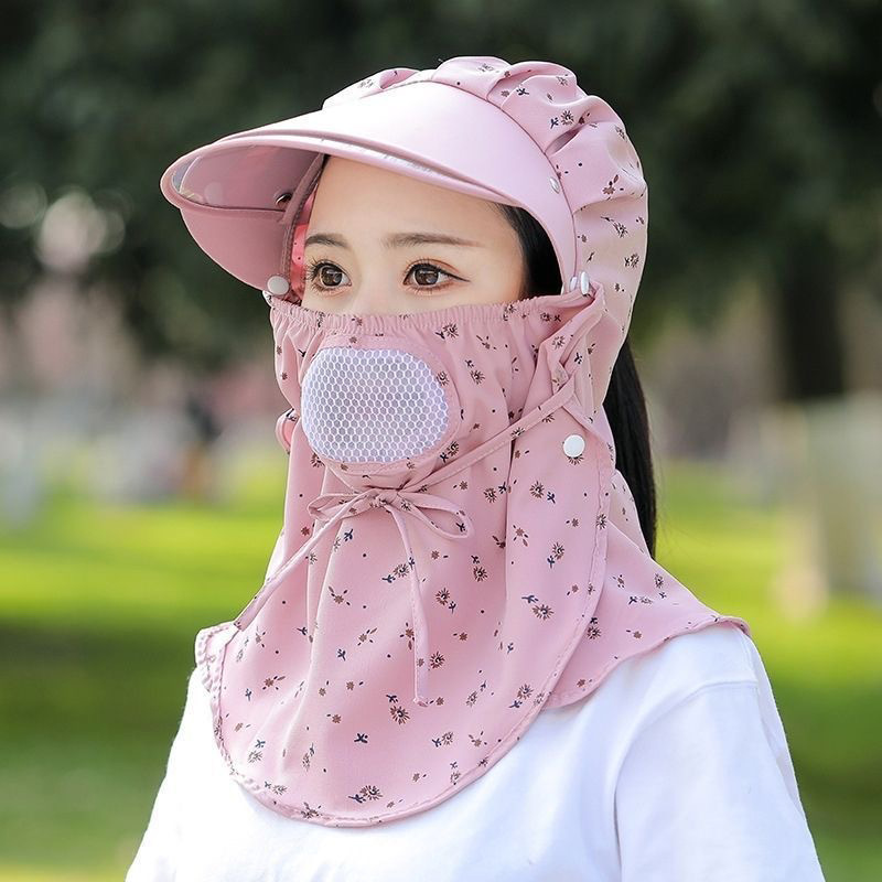 Chapeau de soleil large avec masque et voile de protection uv_voghion.com