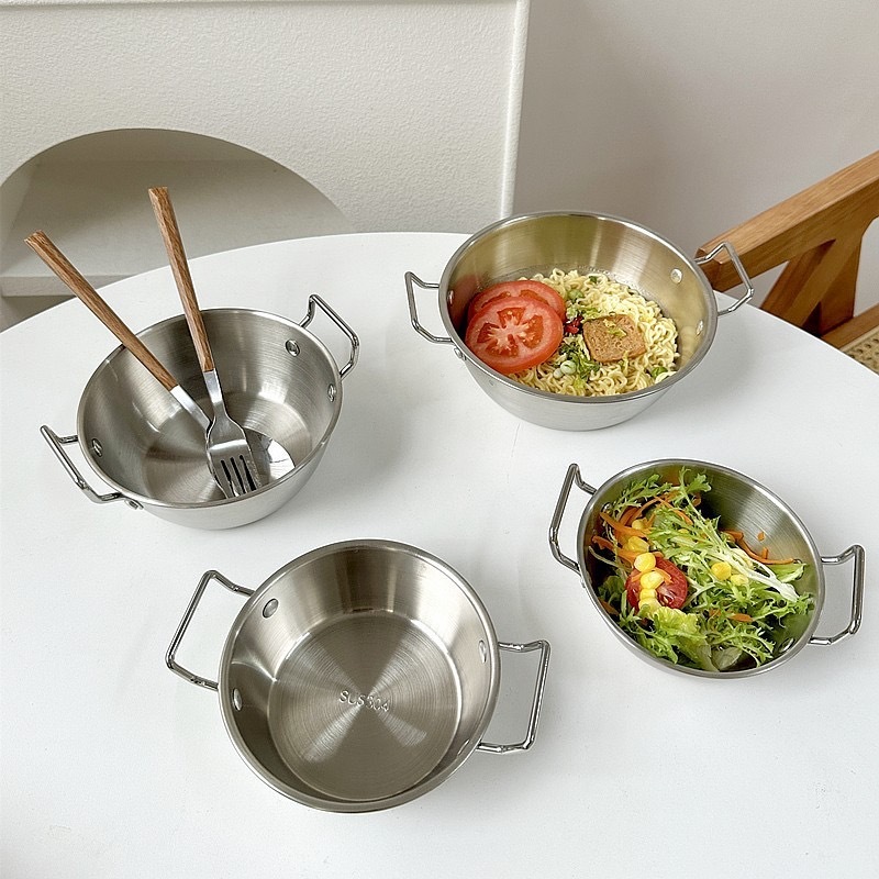 Ins風韓式泡麺碗304ステンレス双耳調味料碗サラダ碗料理碗寮学生飯碗|undefined