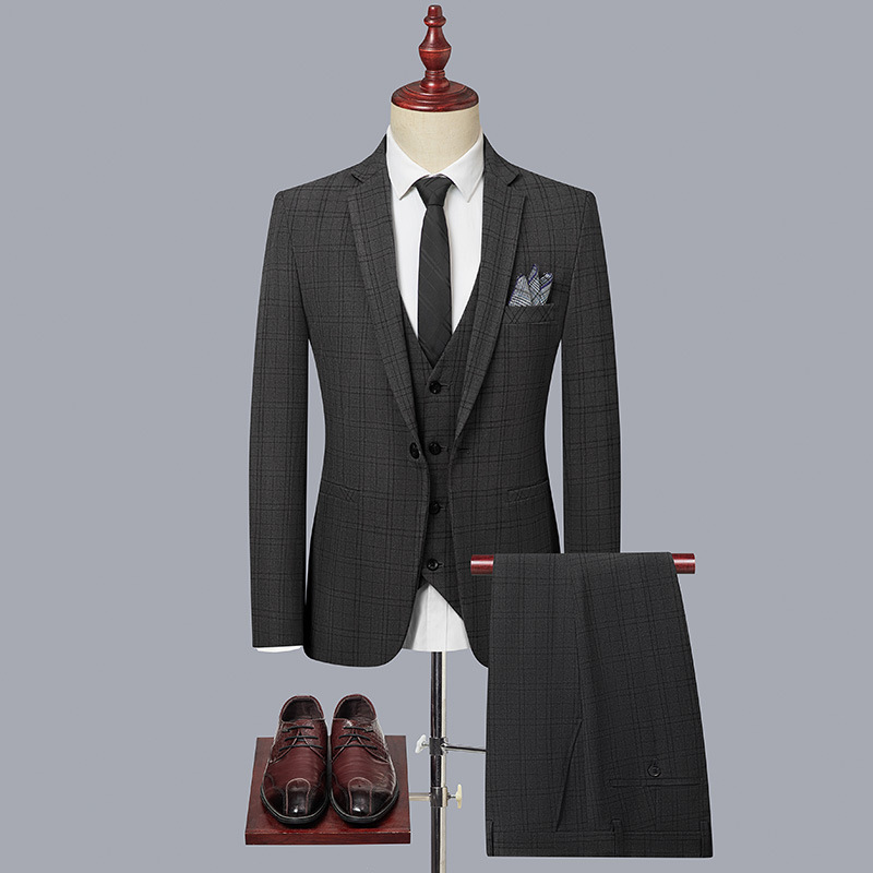 Men's Clothing yarn dyed three piece suit one button men's business suit slim formal suit professional wedding suit suit_voghion.com
