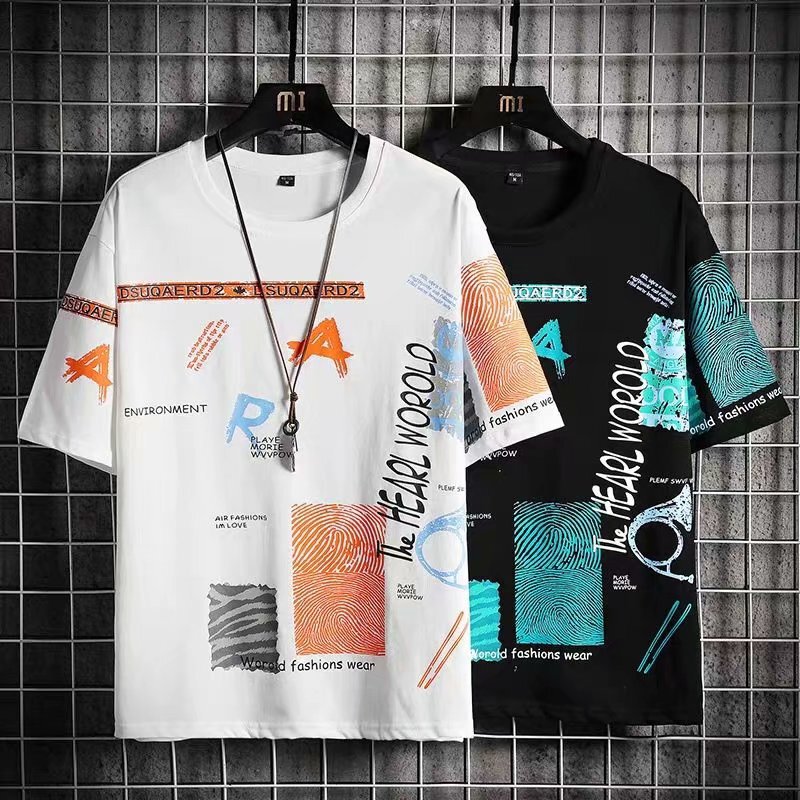 150kg Plus-Size Men's Trendy Brand Loose-Fitting Short-Sleeve T-Shirt with Graffiti Print for Big and Tall Individuals 150kg Plus-Size Men's Trendy Brand Loose-Fitting Short-Sleeve T-Shirt with Graffiti Print for Big and Tall Individuals