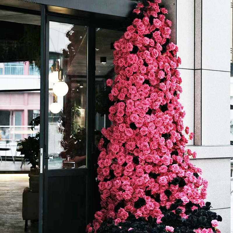 Rose red Floyd rose waterfall net red wall punch simulation flower wall shopping mall scenery decoration