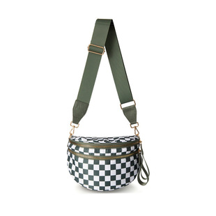 Women's Shoulder Bag, New Trendy Versatile Shell Bag, Black and White Checkered Cross-Body Bag with Headphone Bag, Lightweight Outdoor Sports Bag
