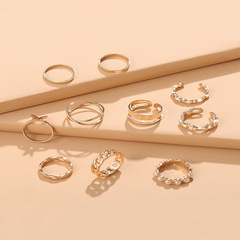 速賣通新款創意簡約女式首飾蝴蝶珍珠交叉戒指10件套（保色電鍍）