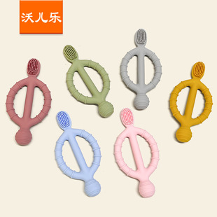 Manufacturers in stock new second-generation tooth glue integrated food grade silicone toothbrush baby potable grinding stick